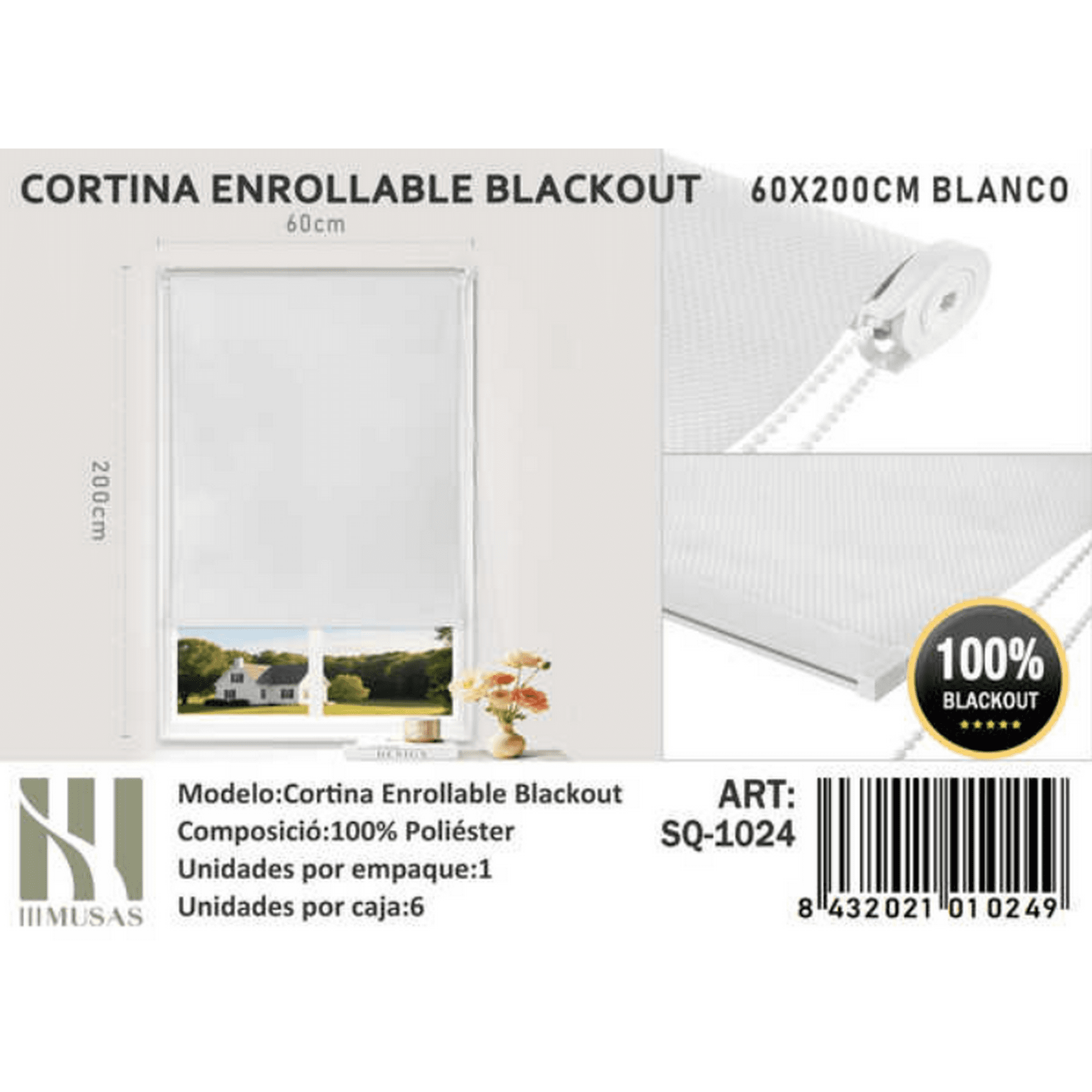 Tecnocasa - Cortina Roller Blackout 60x200cm Blanco-1024