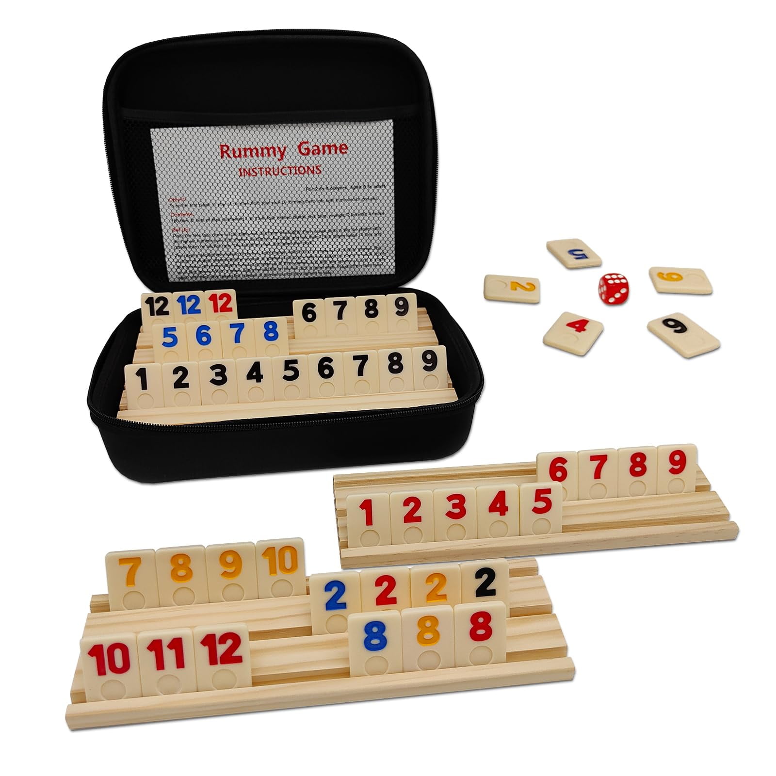 Juego Rummy Cube Tuvcany, 106 Fichas Con 4 Estantes De Madera, Más De 8 Pulgadas