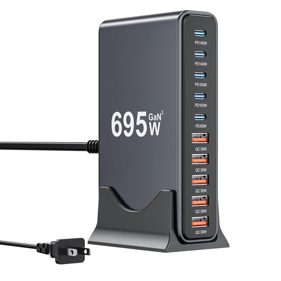 Cargador USB‑C SMSASOEO 695 W de 10 puertos, tecnología GaN IV