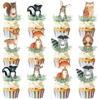 Gracen - Cupcake Topper Ttdq Con Temática De Animales Del Bosque Para Baby Shower, 48 Unidades