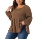 thumbnail image 4 of Agnes Orinda Blusas de Tallas Grandes para Mujeres Cuello Redondo Manga Larga Top de Punto Peplum 1X Marrón, 4 of 6