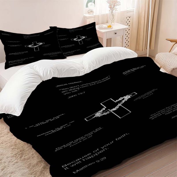 3pcs Cross And Thorns Crown Themed Bedding Set Duvet Cover And Pillowcase Set Soft And Comfortable