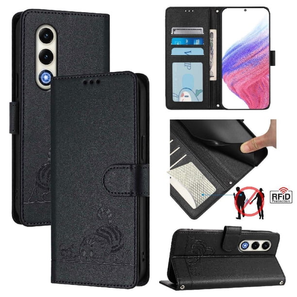 Funda tipo cartera FOXDOCK para itel S25 4G con soporte, ranuras, RFID, diseño de gato
