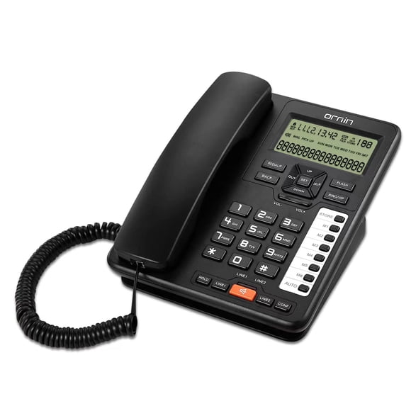 Teléfono ORNIN OR-6400 de escritorio con cable de 2 líneas (Negro)