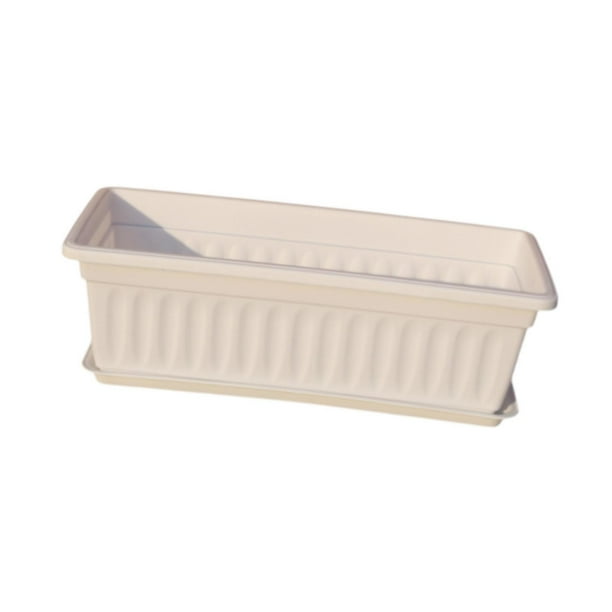 Maceta rectangular de 17 pulgadas con orificios de drenaje y bandejas para jardín, ideal para alféizar de ventana, interior y exterior. blanco