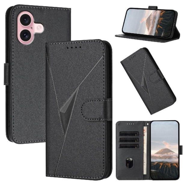 Funda Cartera Fibra de Carbono para iPhone 16 con Soporte y Cierre Magnético Negro