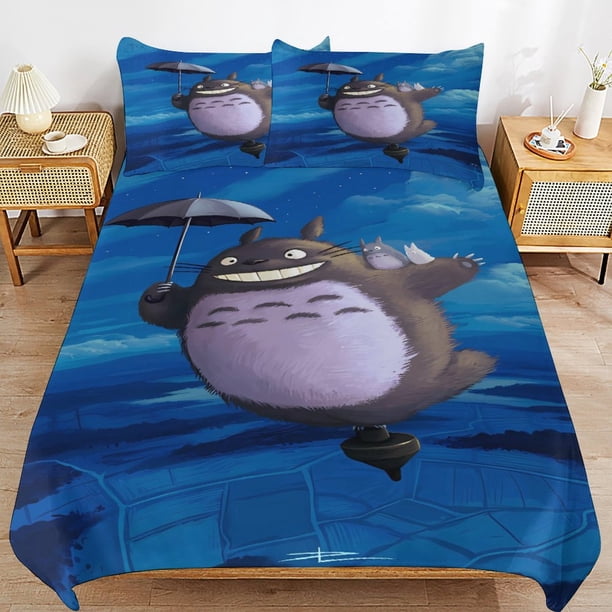 x58 My Neighbor Totoro Bed Duvet Cover Microfiber Bedding Sets 3D Printed Lightweight 3 Piece Comforter Sets, 1 Duvet Cover And 2 Pillow Shams for Kids Boys Girls 79"x90" jn58