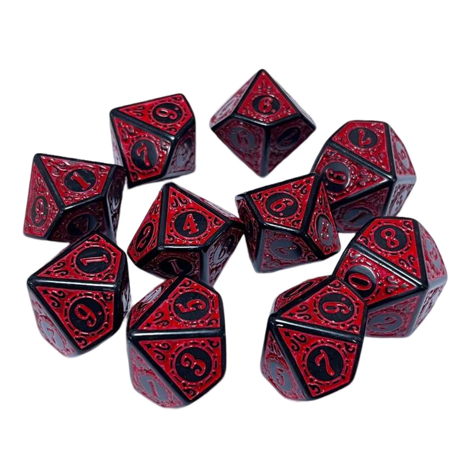 Magideal - 10x Dados Poliédricos Juego De Dados Juguetes De Barra Dados De Múltiples Caras Dados Acrílicos D10 Para Juegos De Mesa Juego De Mesa Reunión Familiar Rojo