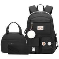 Mochila Escolar Hey Yoo Para Niñas Con Lonchera Negra De 17.9 Pulgadas