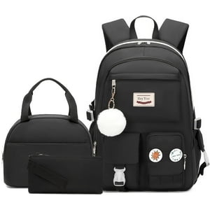 Mochila Escolar Hey Yoo Para Niñas Con Lonchera Negra De 17.9 Pulgadas