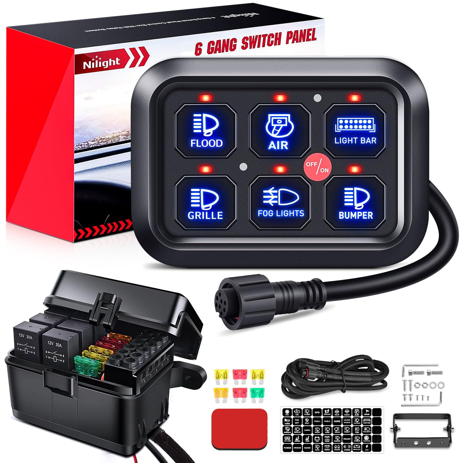 Panel De Interruptores Nilight De 6 Posiciones, Sistema De Relé De 12 V Con Fusible