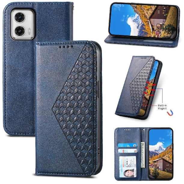 Funda Flip FOXDOCK para Motorola Moto G73 , Estilo Billetera con Diseño Rombo, Correa de Mano y Soporte, Uso Diario