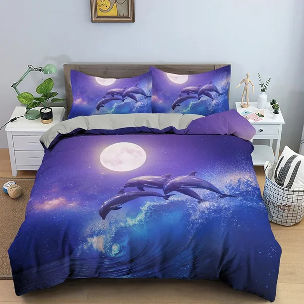 x985 Bed SheetsDolphin Bedding Set Animal Pattern Duvet Cover Comforter Covers Twin Size Quilt Cover With Pillowcase Home Textile 3-Piece Bedding Set (1 Duvet Cover + 2 Pillow Shams) nj985