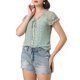 thumbnail image 5 of INSPIRE CHIC Blusa Floral de Regreso a Clases para Mujer, Manga Corta, Chifón, Casual, con Volantes, Azul Claro XS, 5 of 7