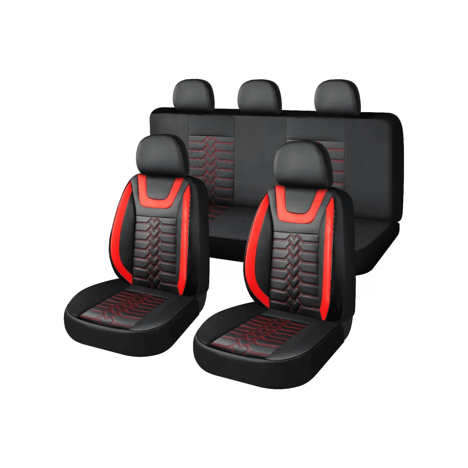 Importclick - Set Fundas Cuero Cubre Asientos Automóvil Completo Deluxe Rojo