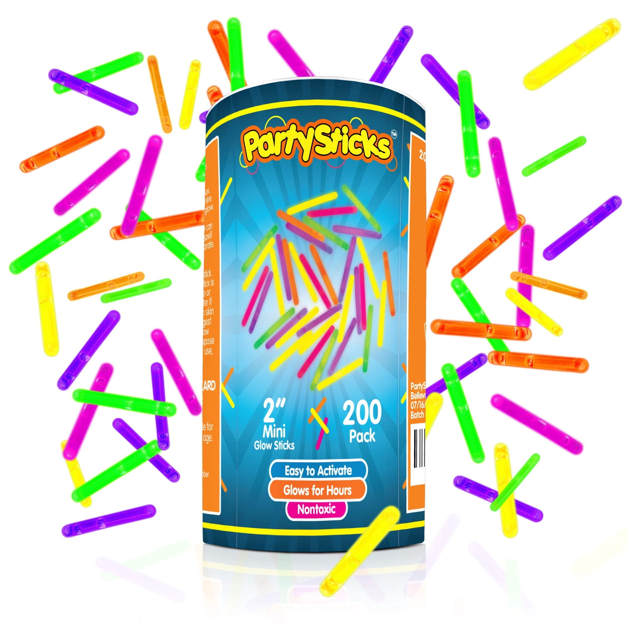 Paquete De Fiesta Glow Sticks Partysticks Mini 200, Paquete De 5 Colores