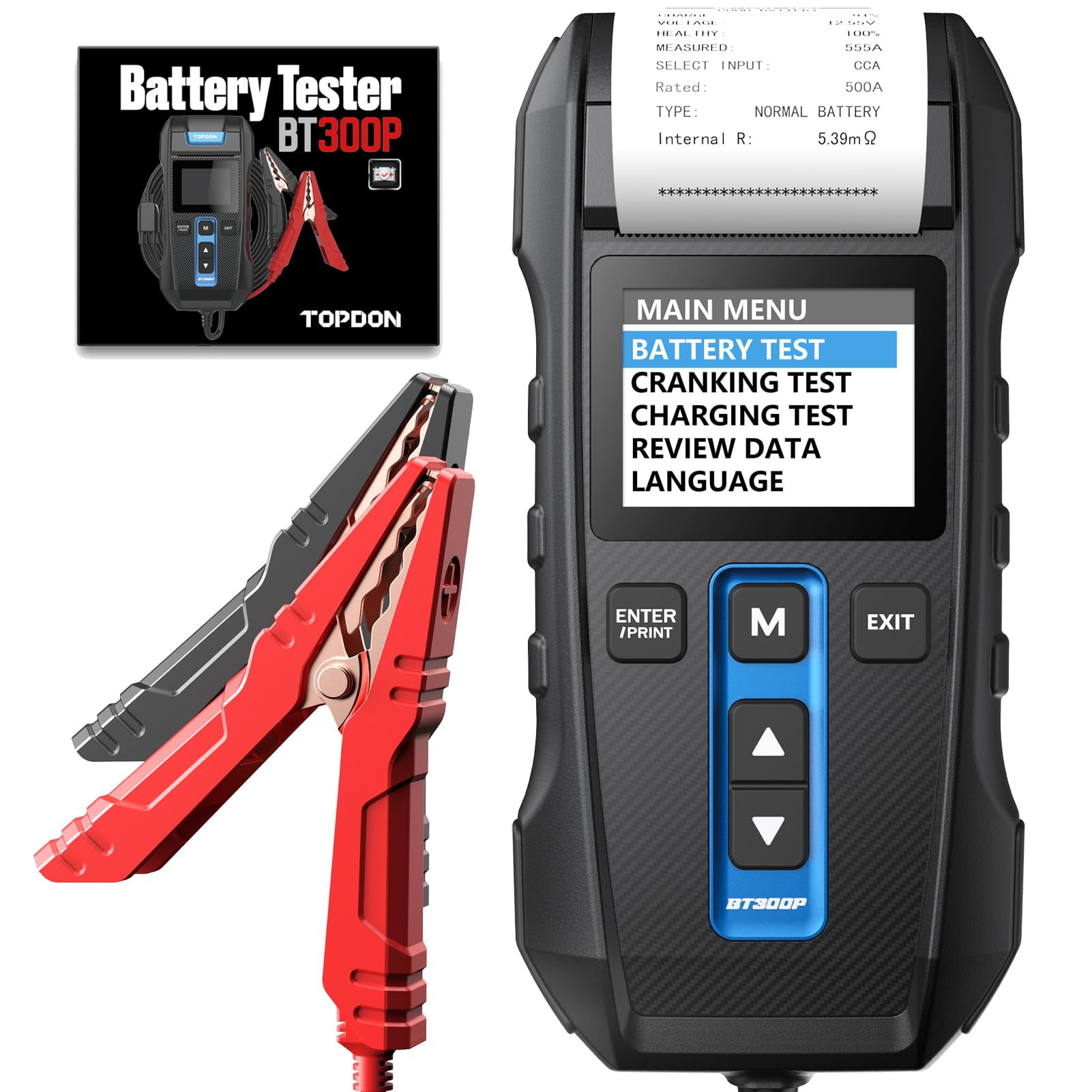 Probador De Baterías De Coche Topdon Bt300p 12 V 24 V 100-2000 Cca Con Impresora