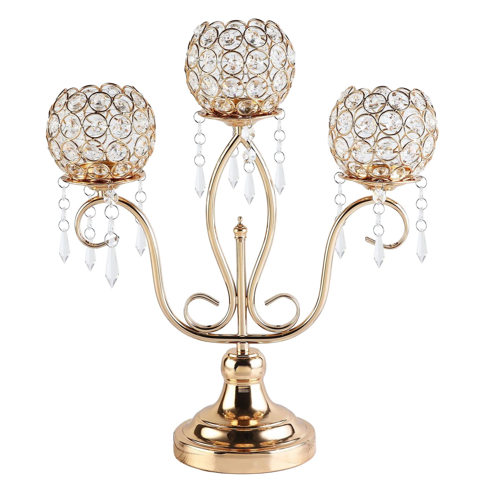 Magideal - 3 Brazos Candelabros De Cristal Tealight Candelabros Candelabro Candelabro Adornos Para La Boda Mesa De Comedor Fiesta De Navidad Decoración Del Hogar