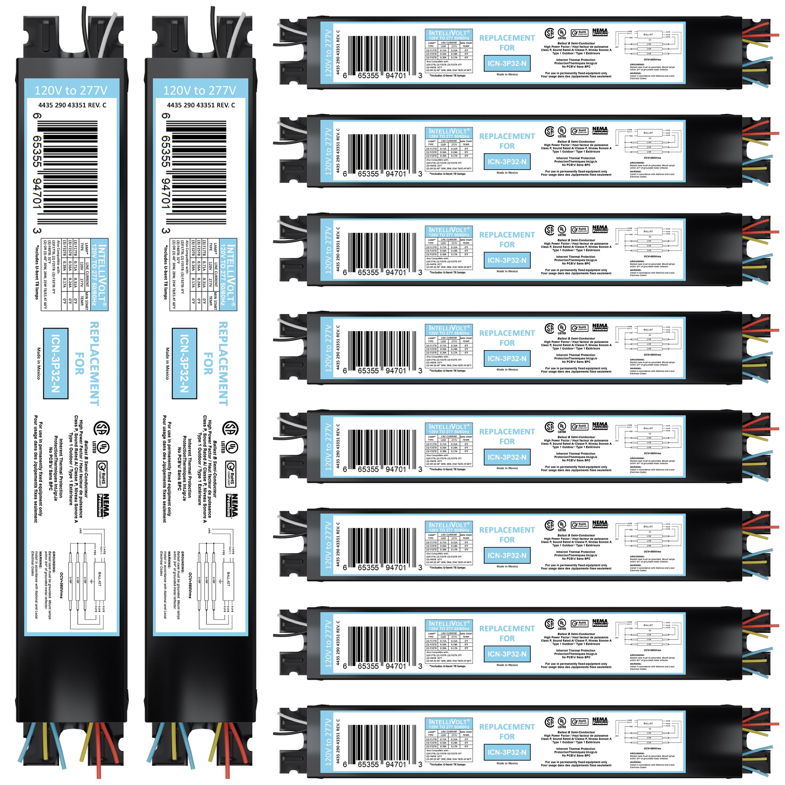 Balastro Electrónico Fluorescente Elegolight, Paquete De 10 Unidades, T8, 120-277 V