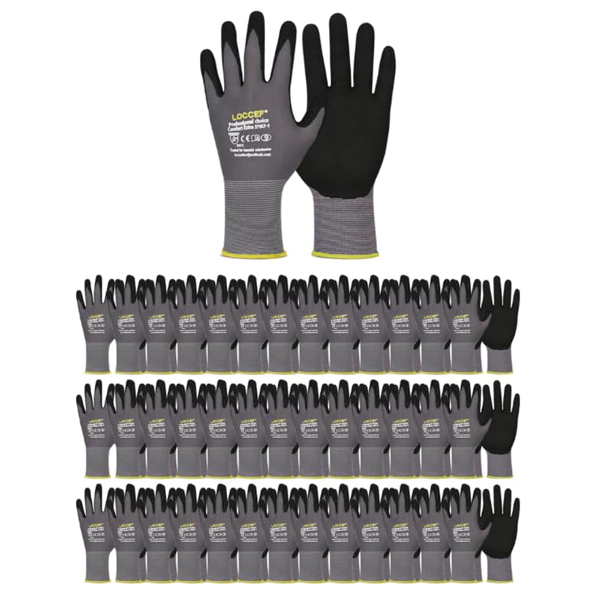 Guantes De Trabajo Loccef, Microespuma, Recubiertos De Nitrilo, 6 Pares, Color Gris 9/l