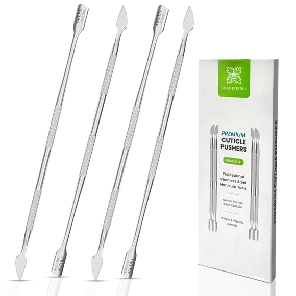 Juego de herramientas para empujar cutículas Green Estetica, acero inoxidable, 4 piezas