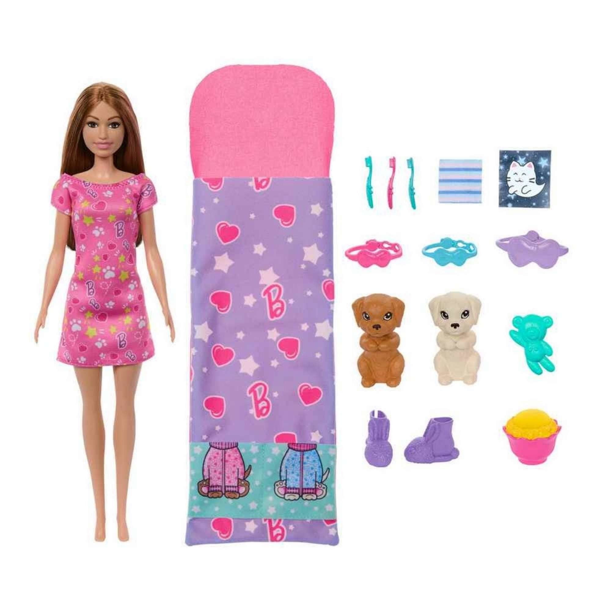 Barbie - Muñeca Set De Juego Fiesta De Pijamas Con Perritos.