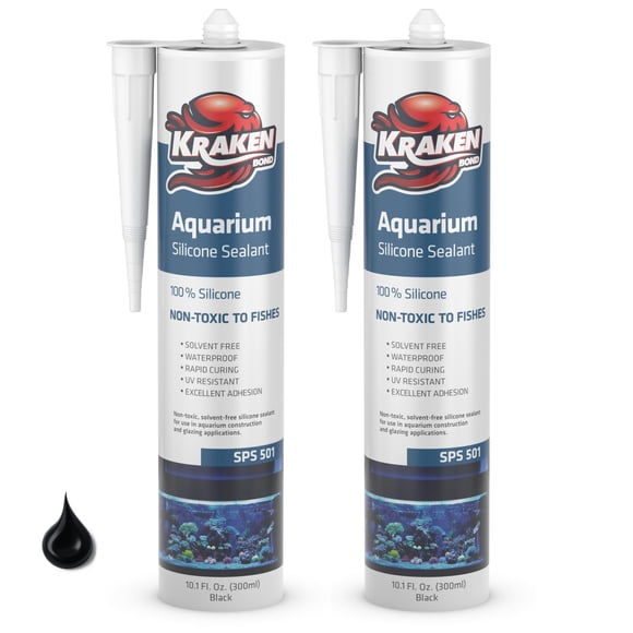 Sellador de silicona para acuarios Kraken Bond Black, 300 ml (paquete de 2)