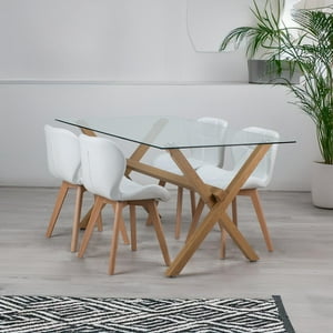 Pandalino - Comedor Moderno Mesa Xinia 140X90 + 4 Sillones Rubik Blanco | Elegante Blanco