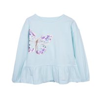 Pillin - Polera Niña Manga Larga Con Vuelo Y Lentejuelas Aqua