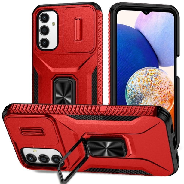 Funda Armada para Samsung Galaxy A14 5G con Tapa Deslizante y Soporte Magnético Giratorio Rojo