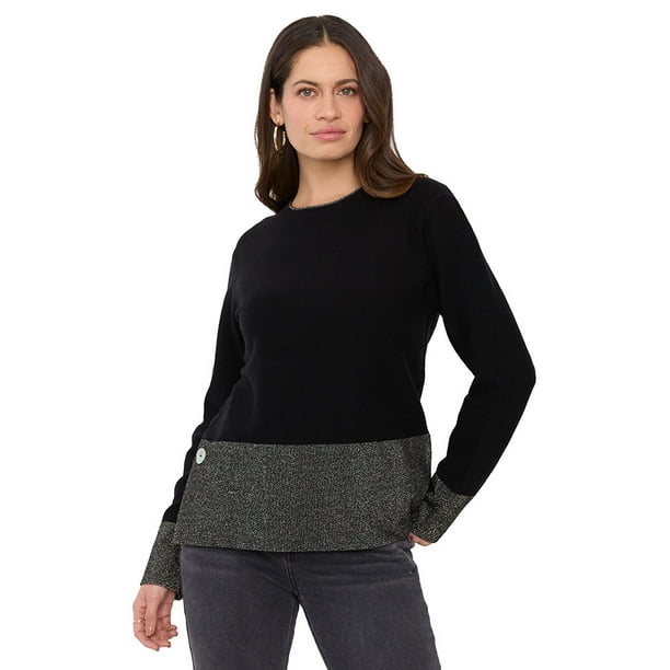 Sweater Mujer Lurex Botón Negro Corona