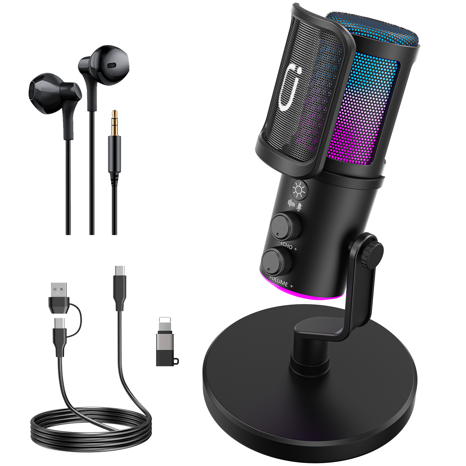 Jyx - Micrófono , Micrófono Dinámico Usb Para Juegos, Para Pc, Ps4/5, Podcast, Streaming Y Hrabación De Música, Con Soporte Antivibración, Rgb, Red Antisalpicaduras, Silenciador, Cancelación De Ruido