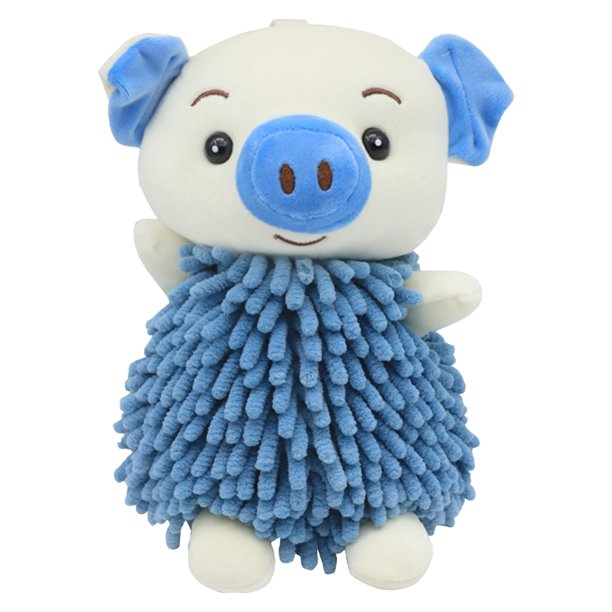 REGALWOVEN Toalla de Mano de Peluche de Chenilla con Lindo Cerdito de Dibujos Animados, 1 PC Toalla de Mano Colgante Suave y Absorbente para Baño Cocina Azul 7" x 11"