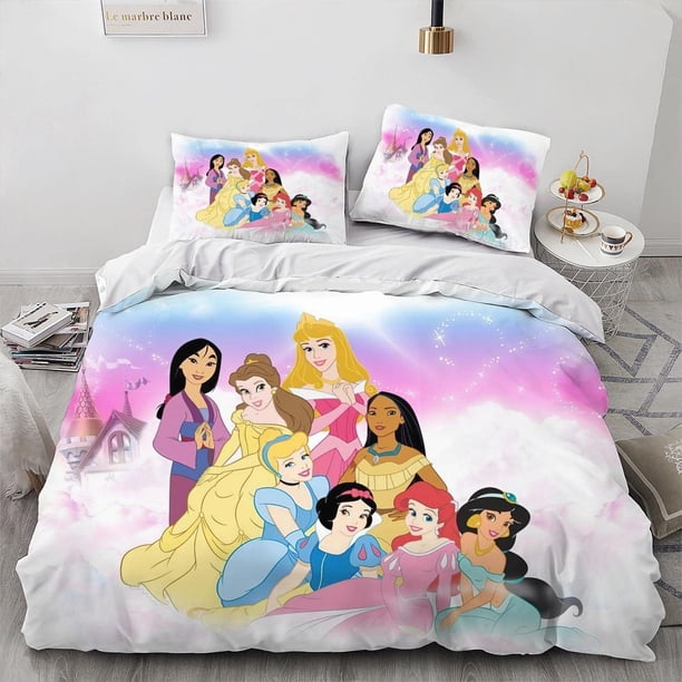 Princess Cartoon Girl Duvet Cover Set 100% Microfiber Bedding Sets 3 Pieces Ultra Soft Skin-Friendly Comforter Cover Set