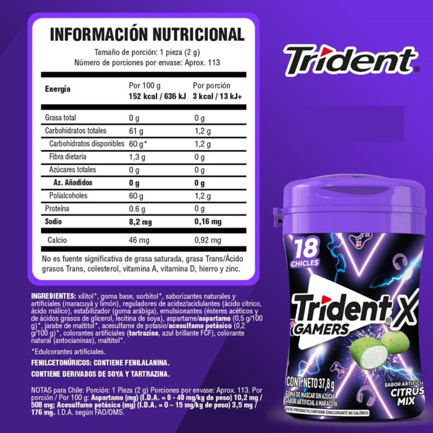 Chicle Sin Azúcar Sabor Citrus Mix 18 Un.., 37,8 g | Lider
