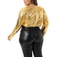 thumbnail image 4 of Agnes Orinda Chaqueta Bolero Recortada de Fiesta con Frente Abierto y Manga Larga Metálica Brillante para Mujer de Talla Grande para Escuela o Universidad 1X Oro, 4 of 8
