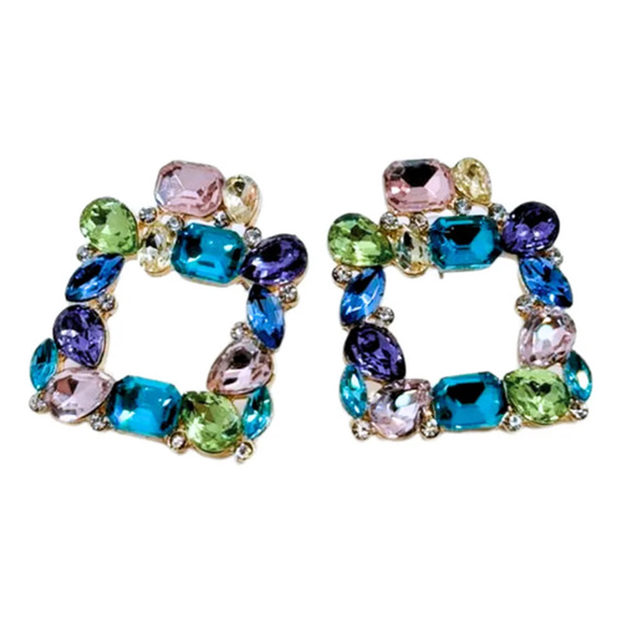 Marca - Aros De Fiesta Apegados Cuadrados Con Circonitas De Colores Azul