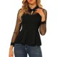 thumbnail image 5 of INSPIRE CHIC Blusa de Mujer de Malla Transparente con Peplum, Manga Larga, Cuello con Abertura, Dobladillo con Volantes y Cuello Abatible L Negro, 5 of 8