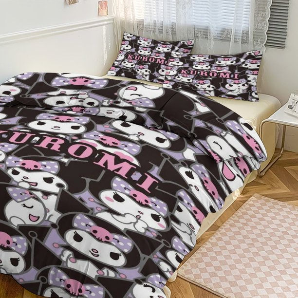 Kuromi Print Bedding Set Pattern Duvet Cove Set 3 Pieces 1 Quilt Cover And 2 Pillowcases for Women Men Teens