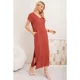 thumbnail image 1 of Vestido Largo Mujer Recto Escote V Bolsilos Manga Corta 3378, 1 of 3