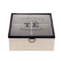 Oem - Caja De Té Mediana De Madera 4 Espacios Tomemos Descanso