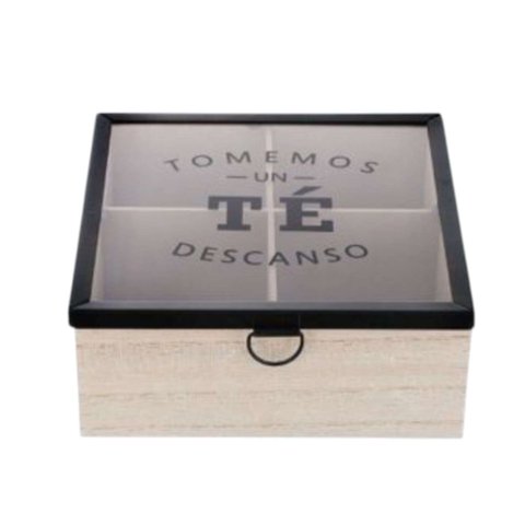 Oem - Caja De Té Mediana De Madera 4 Espacios Tomemos Descanso