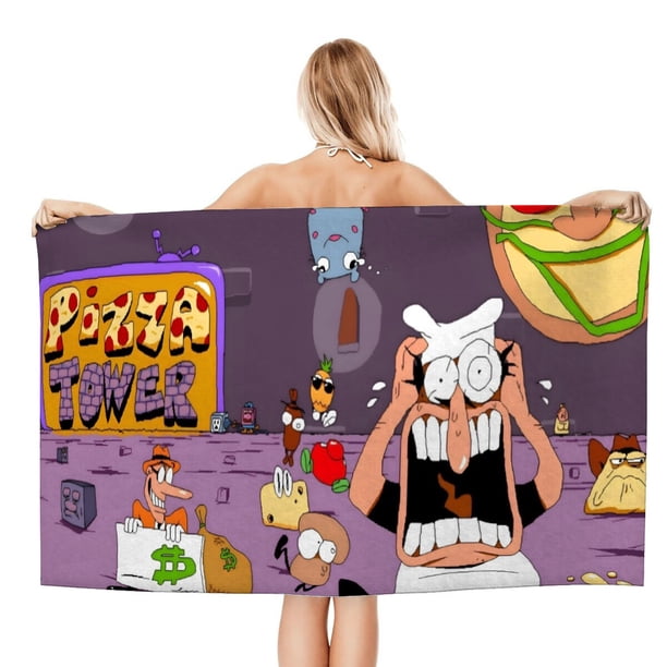Pizza Tower Toalla de playa de secado rápido con diseño temático, regalo para mujeres y niñas, ideal para cumpleaños, fans, amantes de la música, uso en la playa o al aire libre, 78 × 160 cm
