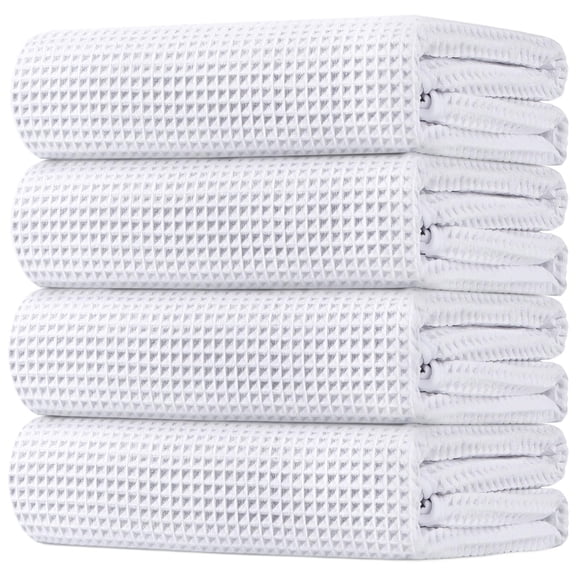 Juego de toallas de baño HOMEXCEL con forma de gofre de microfibra, paquete de 4 unidades, 140 x 70 cm, color blanco