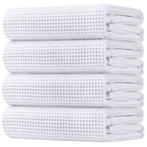 Juego de toallas de baño HOMEXCEL con forma de gofre de microfibra, paquete de 4 unidades, 140 x 70 cm, color blanco