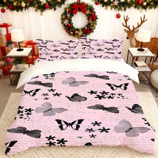Retro Butterfly Wallpaper Print Quilt Cover Set Bedding Soft Quilt Cover + 2 Pillowcases Suitable for Home Bedroom And Guest Room G