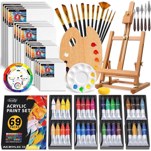 Set Pintura Acrílica ARTALLY 69 Piezas 32 Colores Caballete