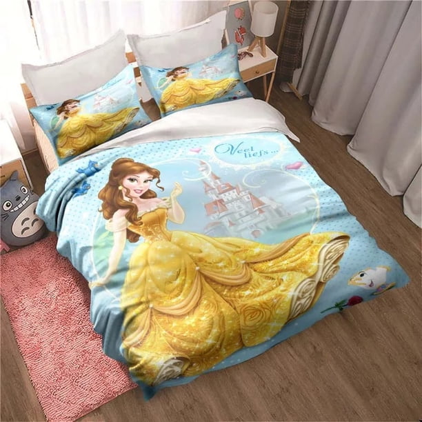Home Bedding Beauty and the Beast Duvet Cover Pillow Case, Boy Girl Cartoon Duvet Cover Set Gift Room Bedroom Decoration Bed Sheets
