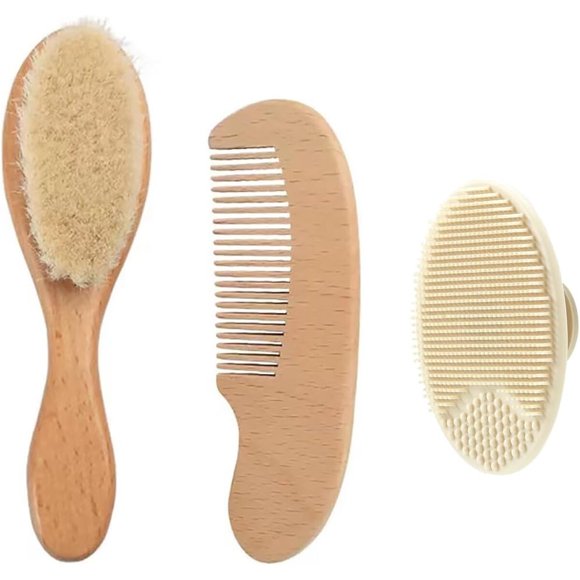 PandaEar 3 Pack Baby Brush and Comb Set Newborn, Silicone Cradle Cap Brush
