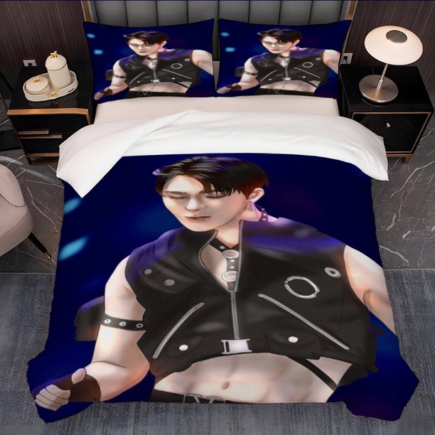3pcs Moonbin Fashion Anime Image Korean Wave Ins Style Theme Printed Three-Piece Bedding Set Soft Duvet Cover And Two Pillowcases